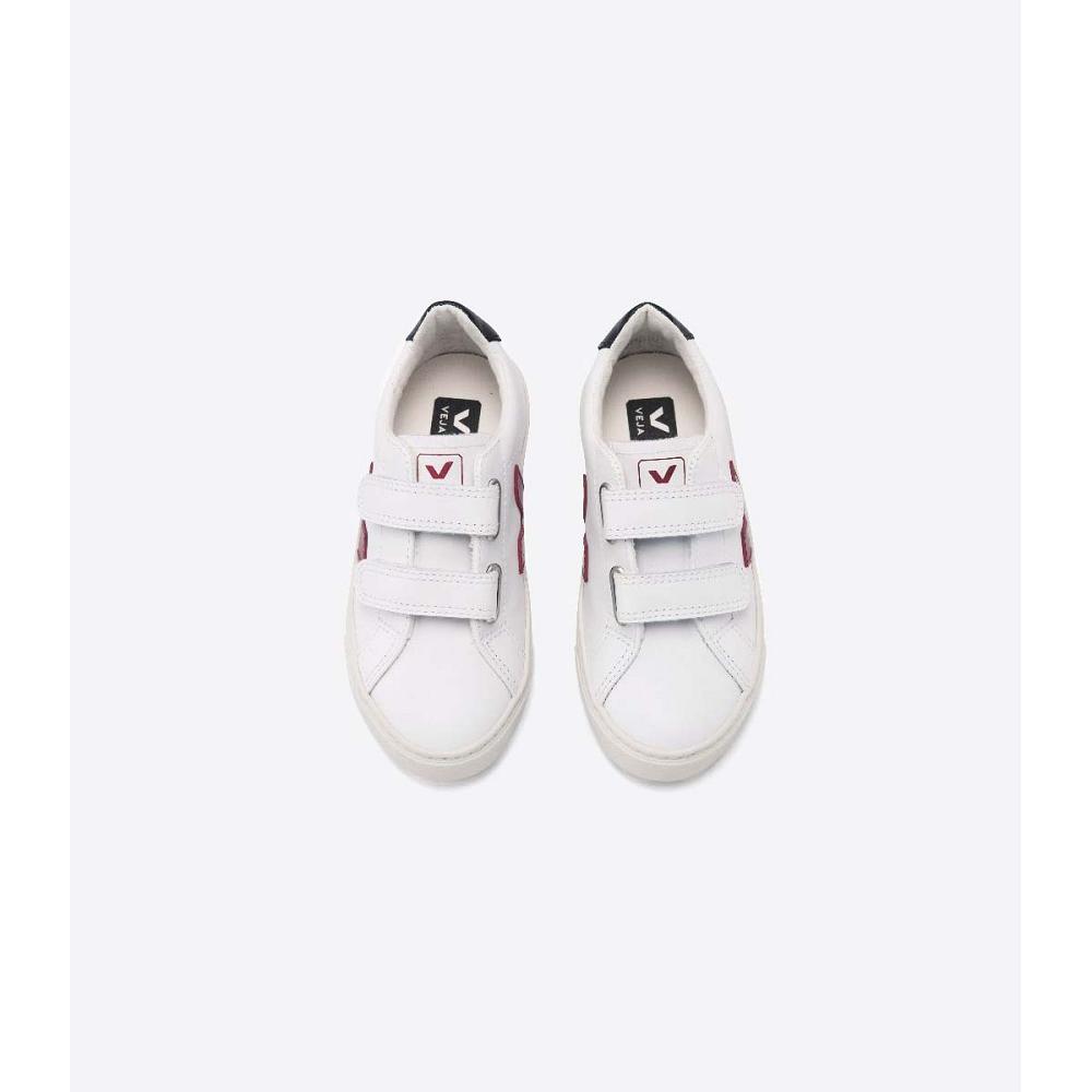 Veja ESPLAR LEATHER Kids' Sneakers White/Black/Red | NZ 819MQZ